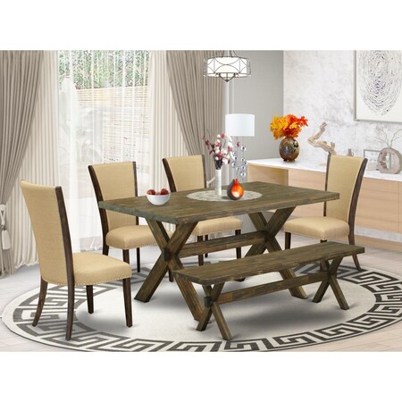 East West Furniture 6 Piece X-Style Dining Table Set - Distressed Jacobean X776VE703-6